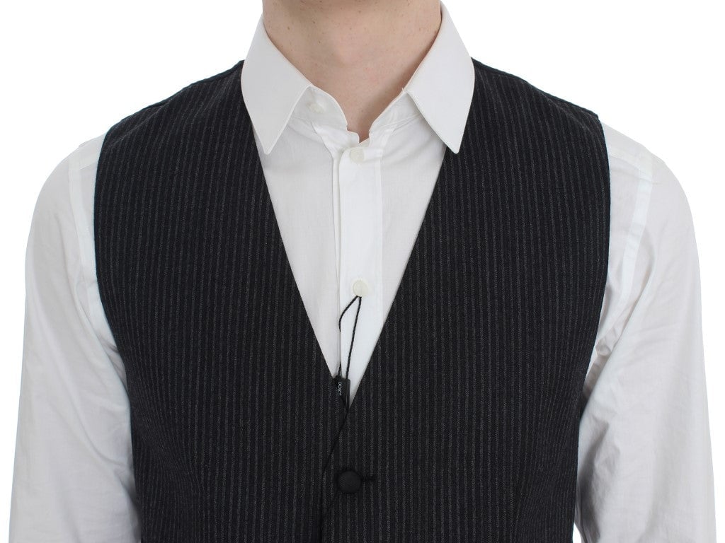 Dolce & Gabbana Gray Striped Formal Vest Grijs