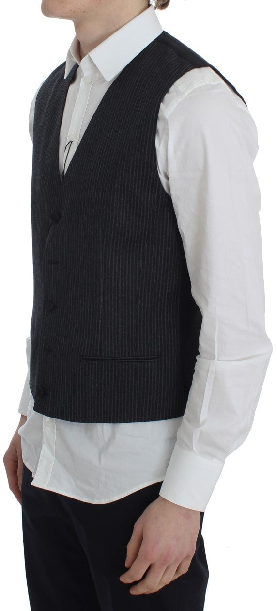 Dolce & Gabbana Gray Striped Formal Vest Grijs