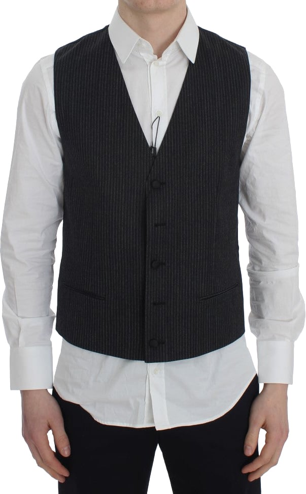 Dolce & Gabbana Gray Striped Formal Vest Grijs