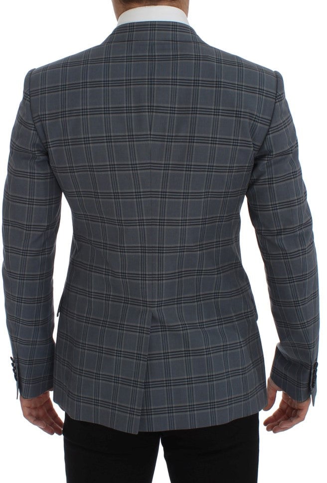 Dolce & Gabbana Blue Checkered Slim Fit Blazer Jacket Blauw