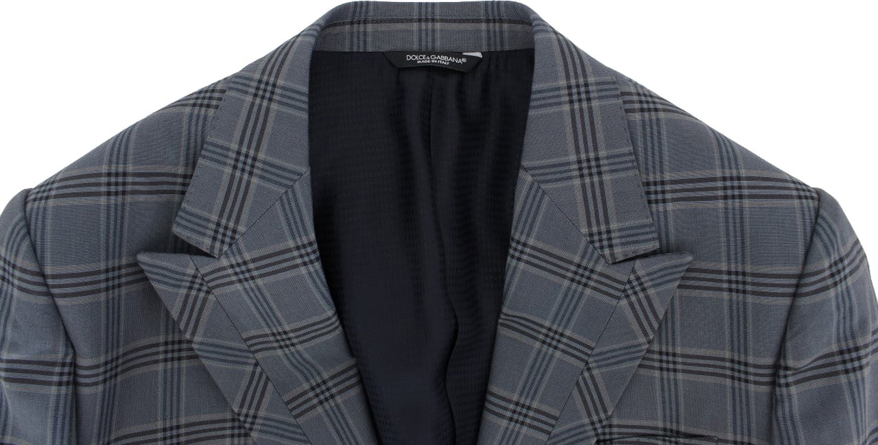 Dolce & Gabbana Blue Checkered Slim Fit Blazer Jacket Blauw