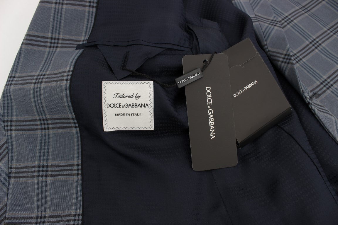 Dolce & Gabbana Blue Checkered Slim Fit Blazer Jacket Blauw