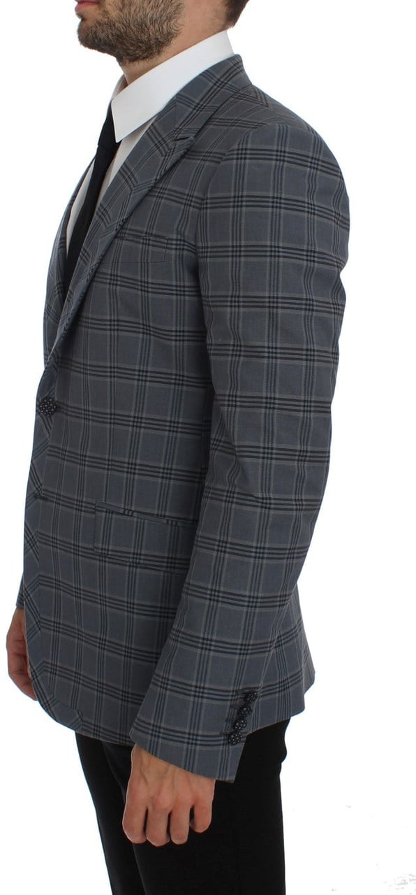 Dolce & Gabbana Blue Checkered Slim Fit Blazer Jacket Blauw