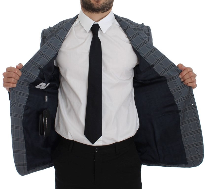 Dolce & Gabbana Blue Checkered Slim Fit Blazer Jacket Blauw