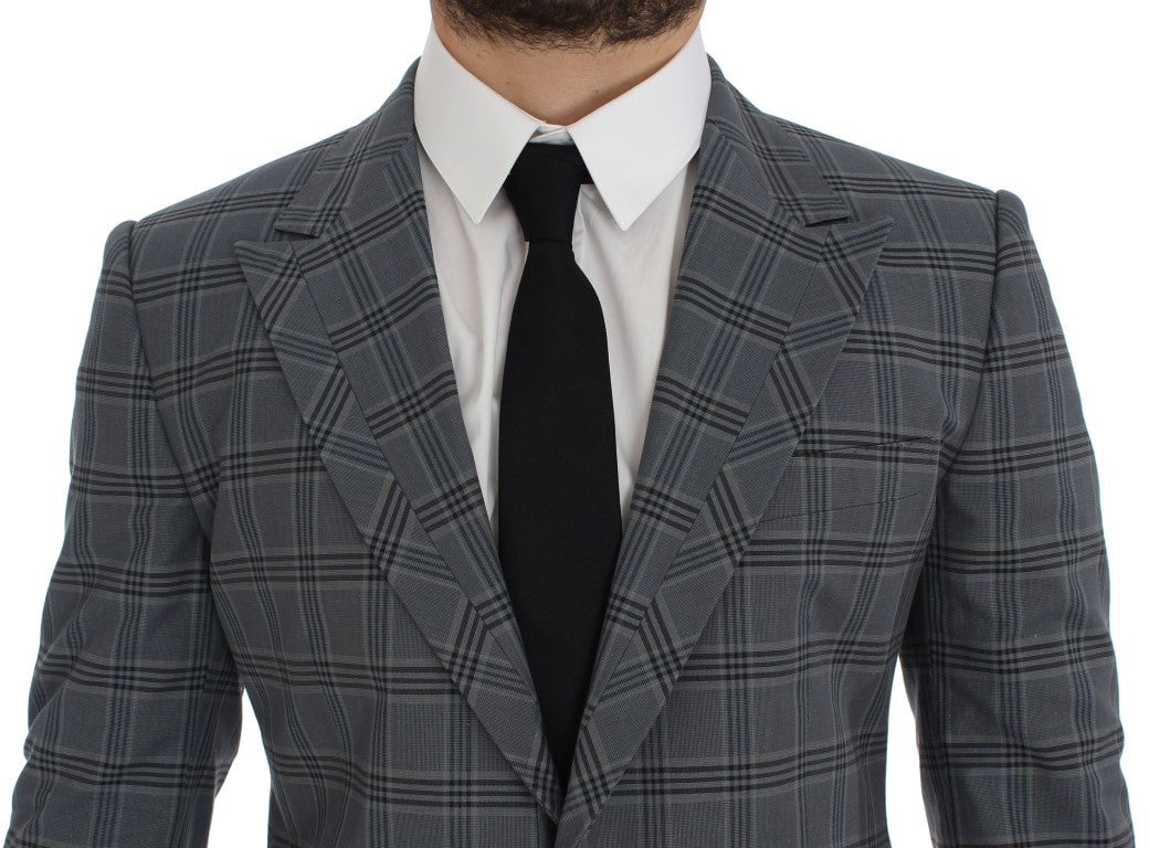 Dolce & Gabbana Blue Checkered Slim Fit Blazer Jacket Blauw