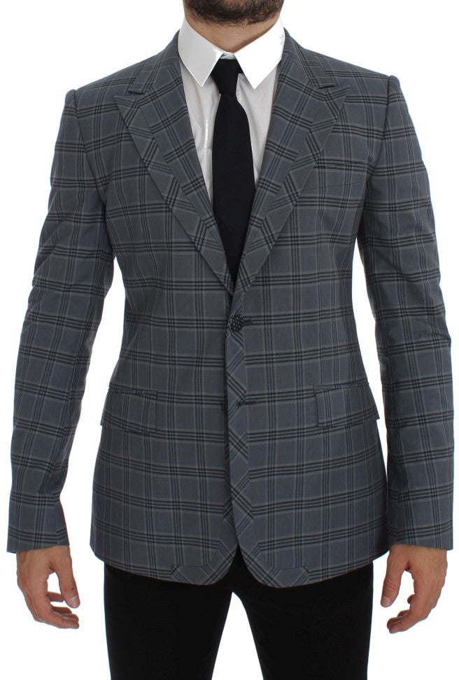 Dolce & Gabbana Blue Checkered Slim Fit Blazer Jacket Blauw