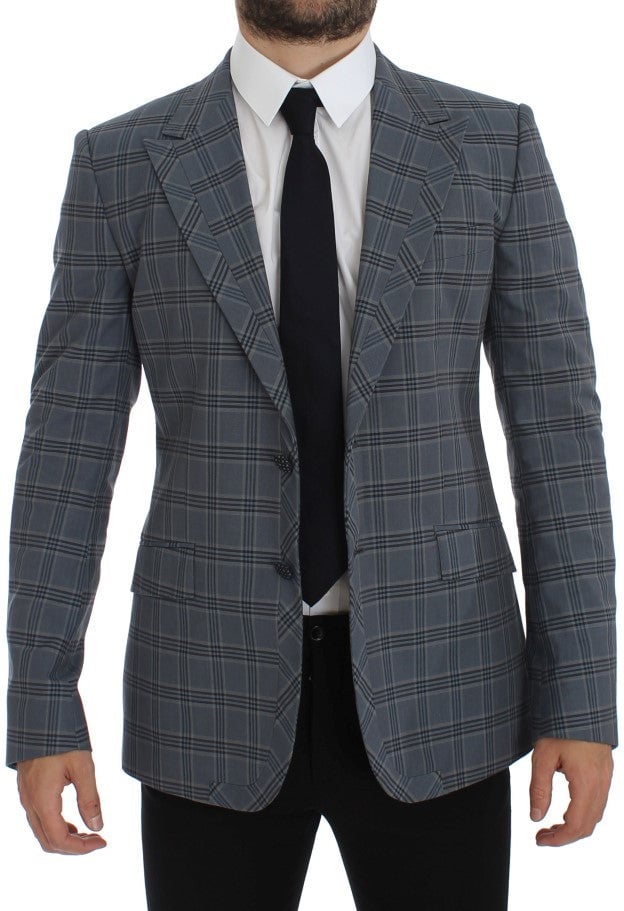 Dolce & Gabbana Blue Checkered Slim Fit Blazer Jacket Blauw