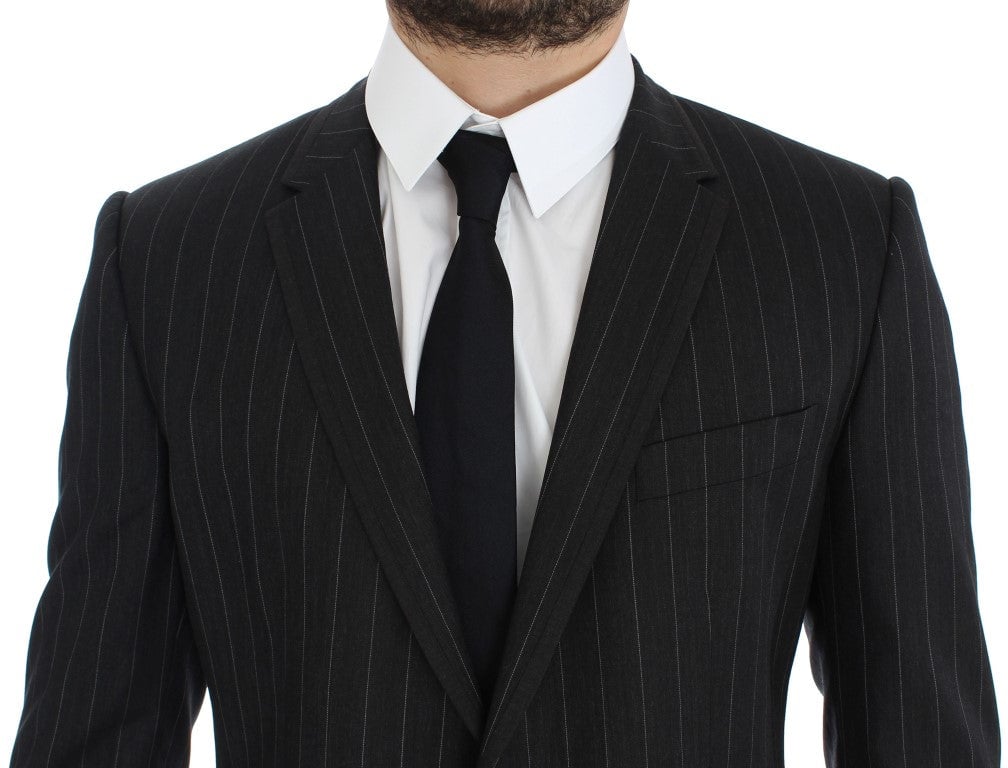 Dolce & Gabbana Gray Striped Slim Fit Wool Blazer Grijs