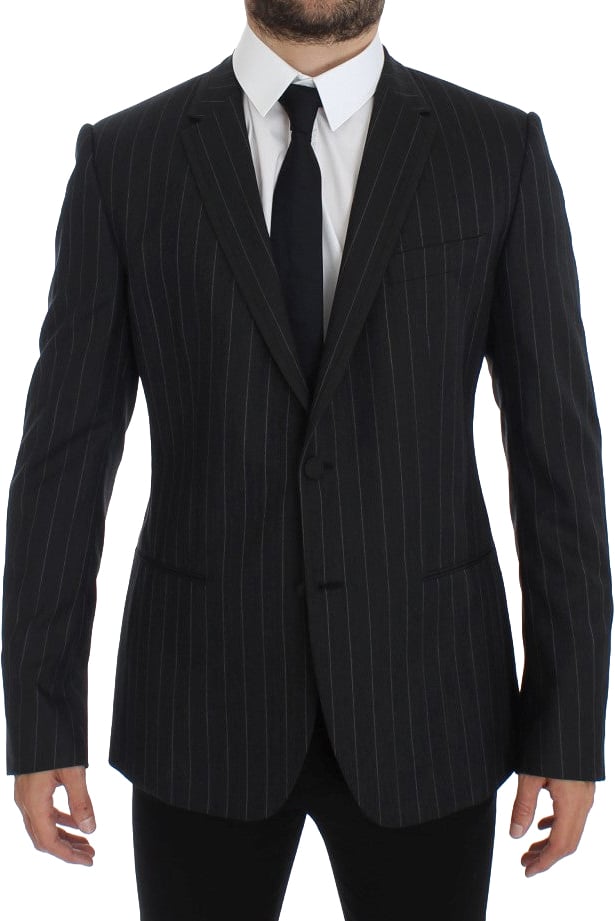 Dolce & Gabbana Gray Striped Slim Fit Wool Blazer Grijs