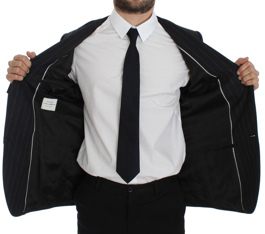 Dolce & Gabbana Gray Striped Slim Fit Wool Blazer Grijs