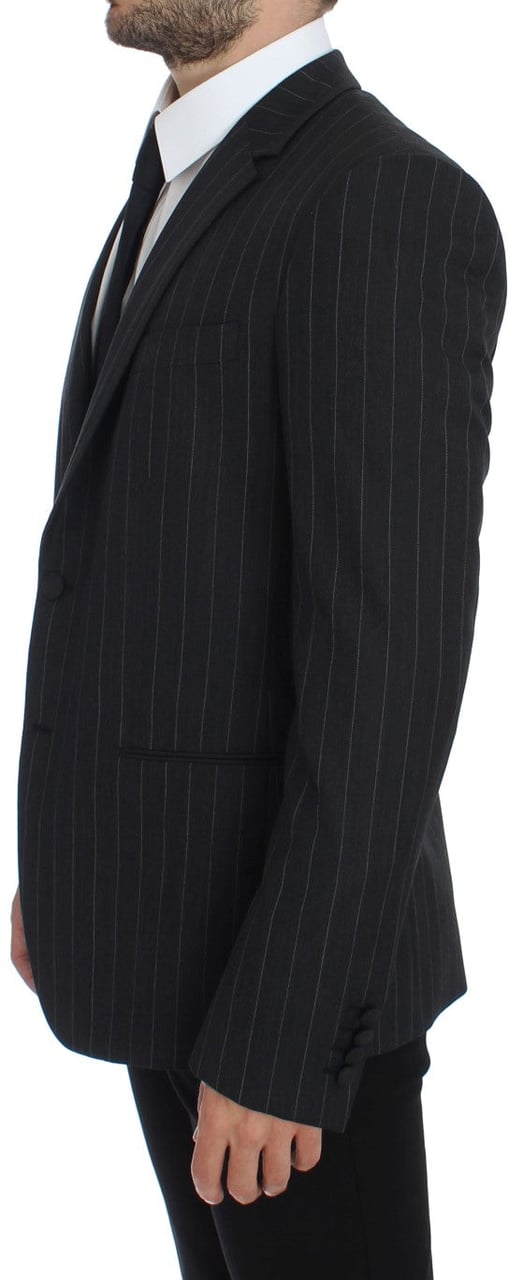 Dolce & Gabbana Gray Striped Slim Fit Wool Blazer Grijs