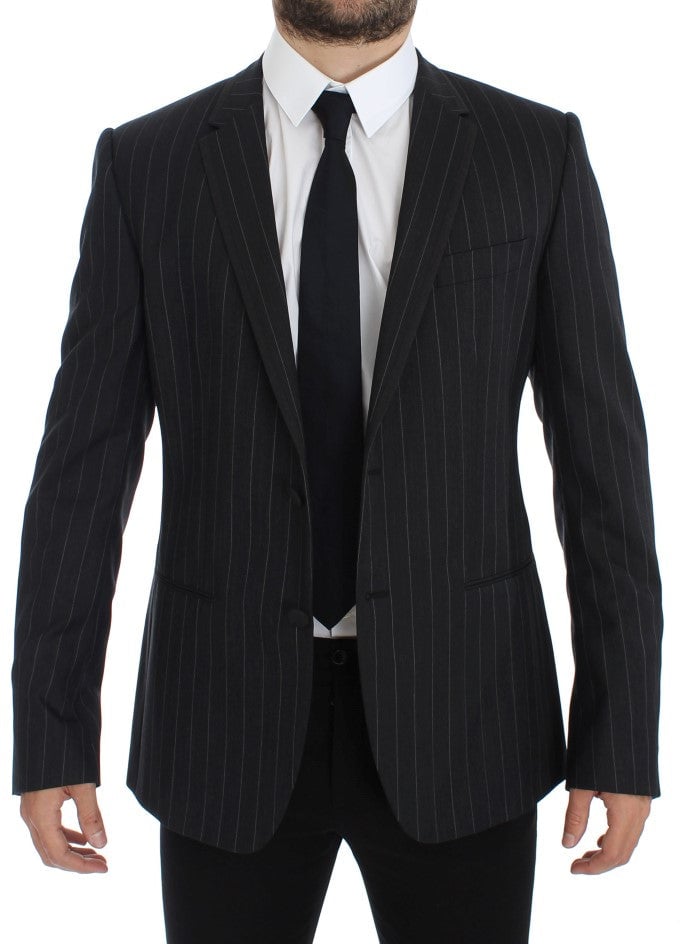 Dolce & Gabbana Gray Striped Slim Fit Wool Blazer Grijs