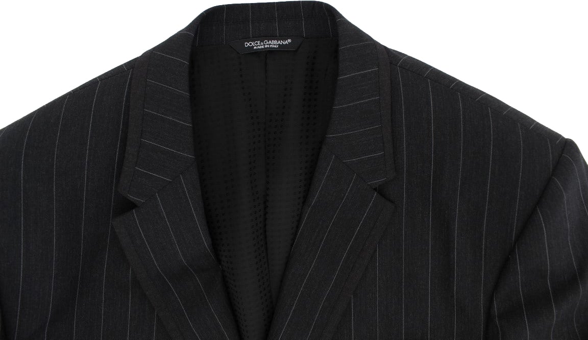 Dolce & Gabbana Gray Striped Slim Fit Wool Blazer Grijs