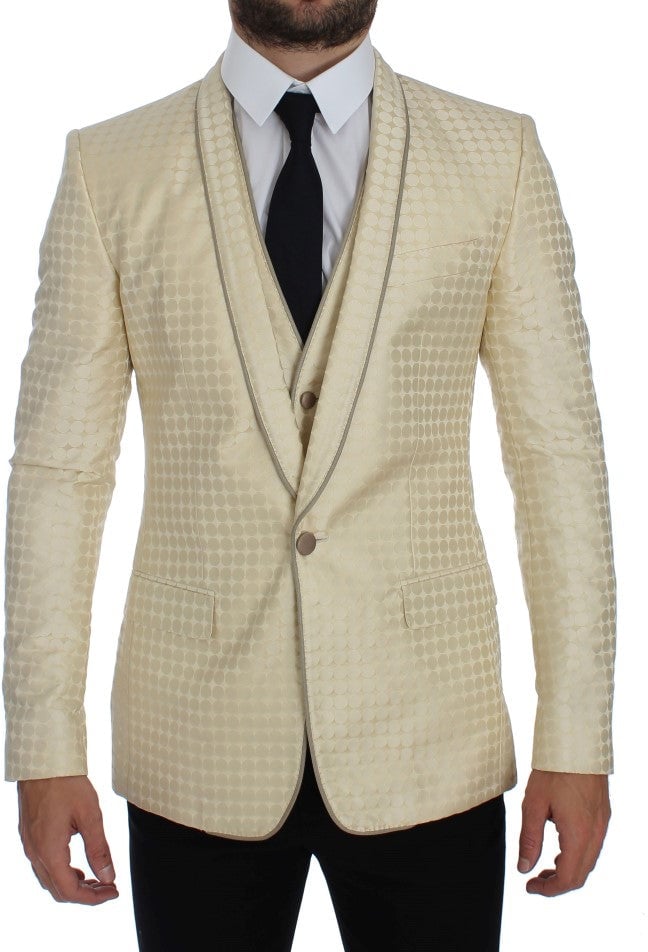 Dolce & Gabbana Beige Polka Dot Silk 2 Piece Blazer Beige