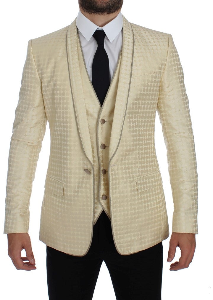 Dolce & Gabbana Beige Polka Dot Silk 2 Piece Blazer Beige