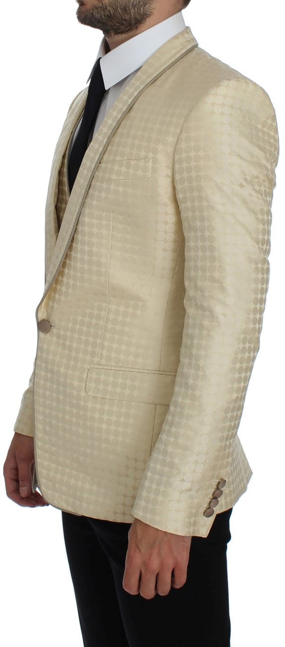 Dolce & Gabbana Beige Polka Dot Silk 2 Piece Blazer Beige