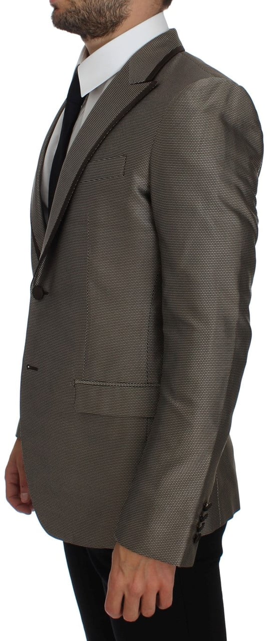 Dolce & Gabbana Brown Slim Fit Silk Two Button Blazer Bruin