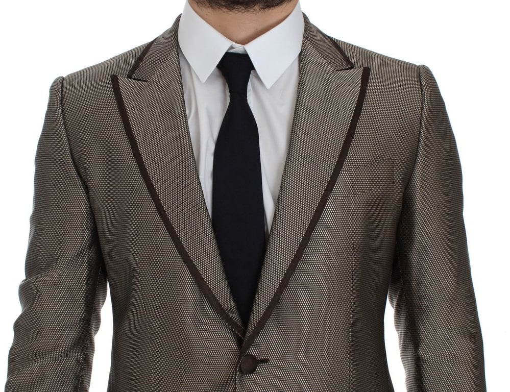 Dolce & Gabbana Brown Slim Fit Silk Two Button Blazer Bruin