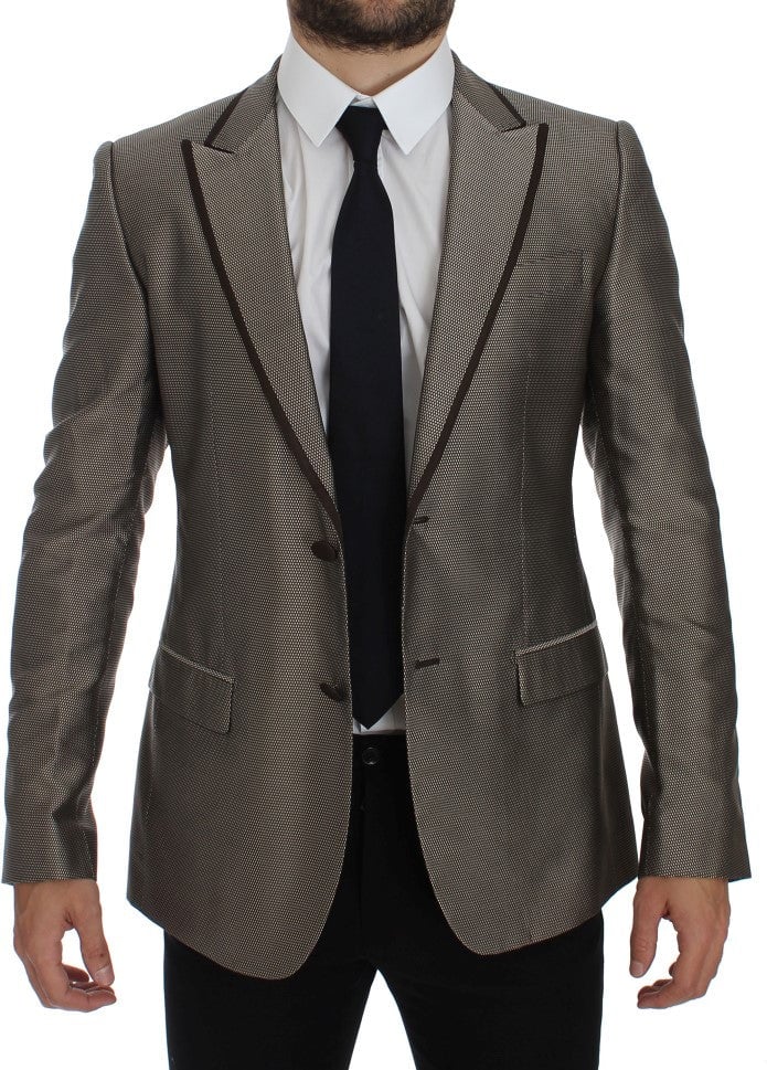 Dolce & Gabbana Brown Slim Fit Silk Two Button Blazer Bruin