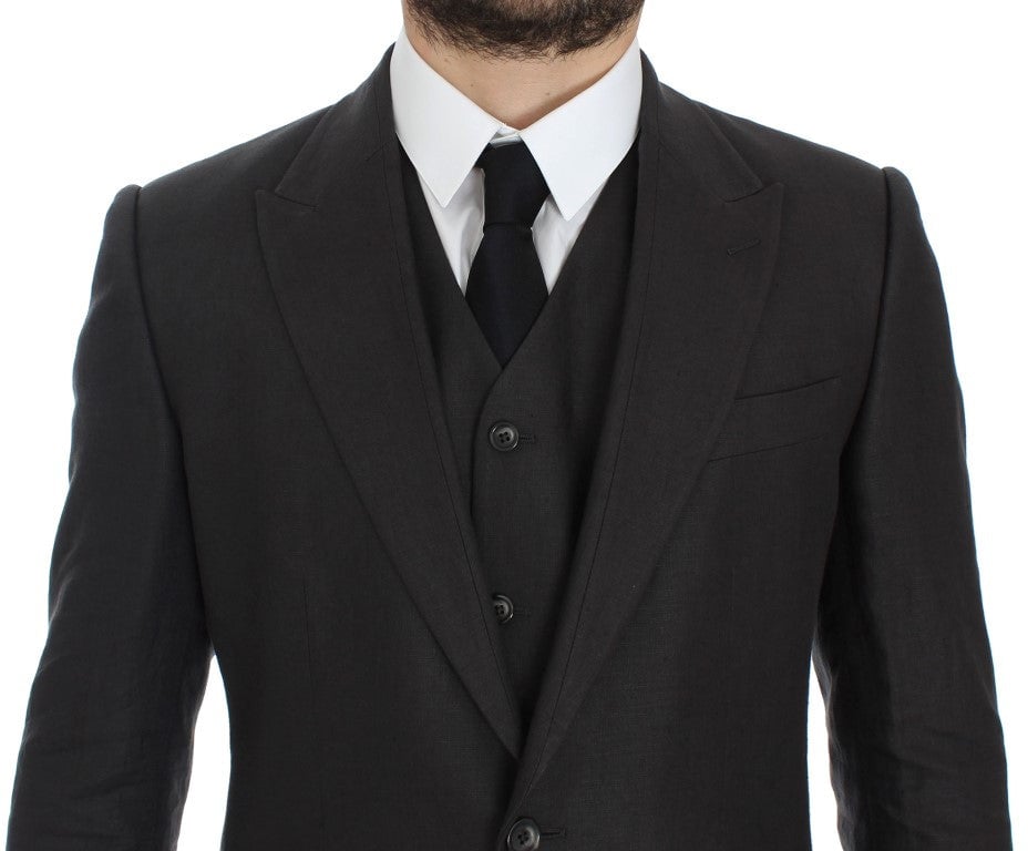 Dolce & Gabbana Gray Slim Fit Linen Blazer Jacket Grijs