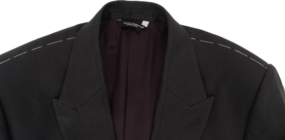 Dolce & Gabbana Gray Slim Fit Linen Blazer Jacket Grijs