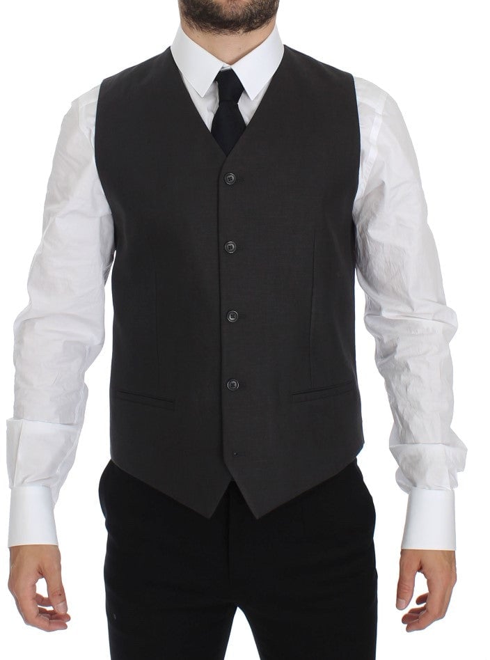 Dolce & Gabbana Gray Slim Fit Linen Blazer Jacket Grijs
