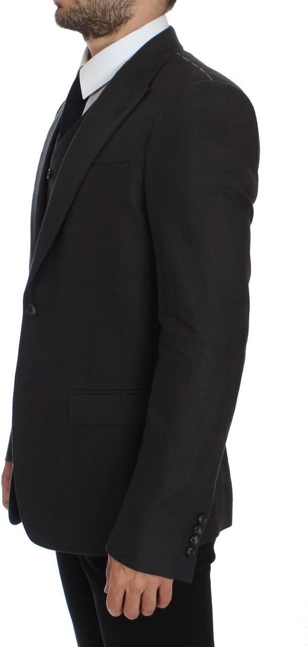 Dolce & Gabbana Gray Slim Fit Linen Blazer Jacket Grijs