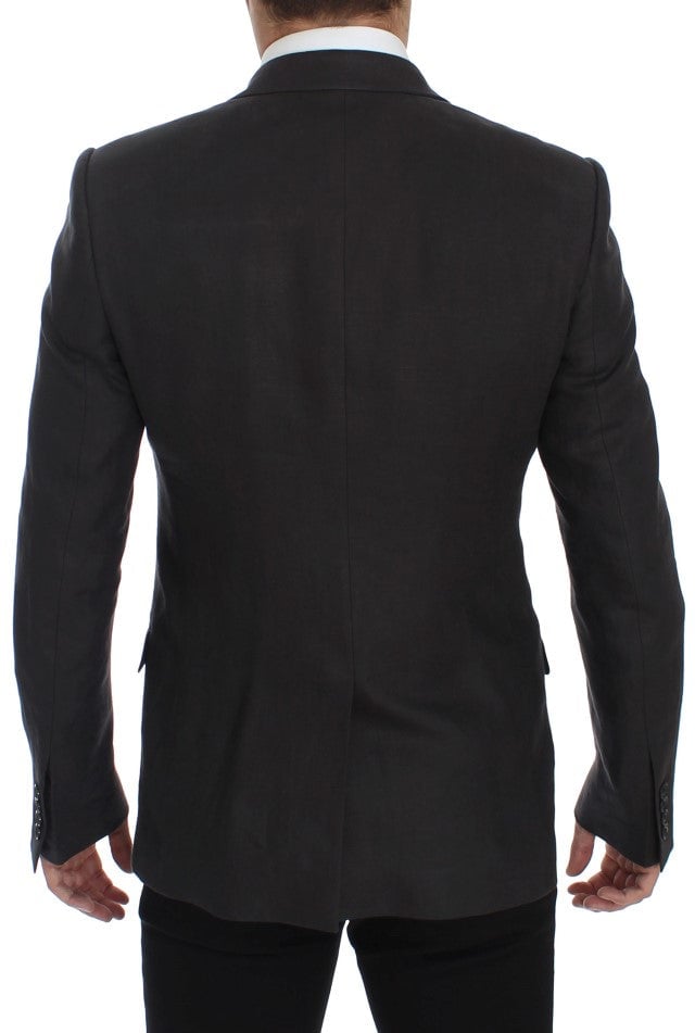 Dolce & Gabbana Gray Slim Fit Linen Blazer Jacket Grijs