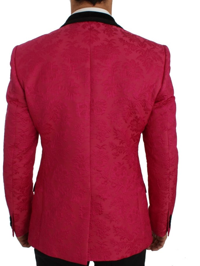 Dolce & Gabbana Pink Floral Brocade Slim Blazer Jacket Roze