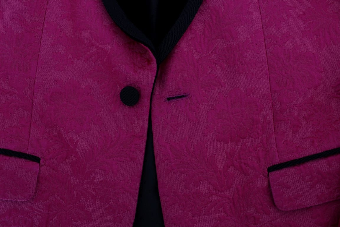 Dolce & Gabbana Pink Floral Brocade Slim Blazer Jacket Roze