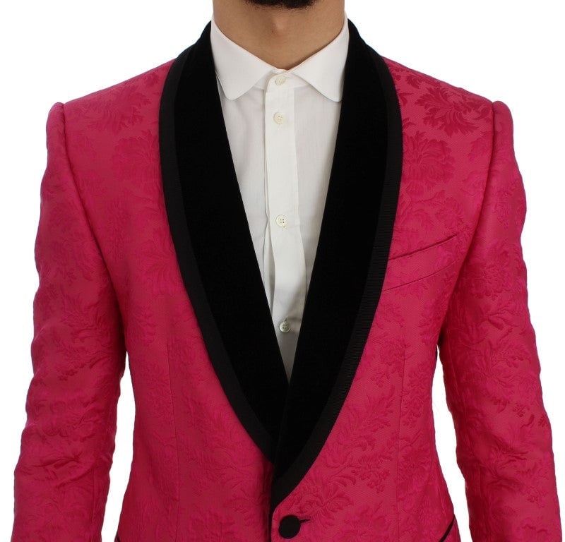 Dolce & Gabbana Pink Floral Brocade Slim Blazer Jacket Roze
