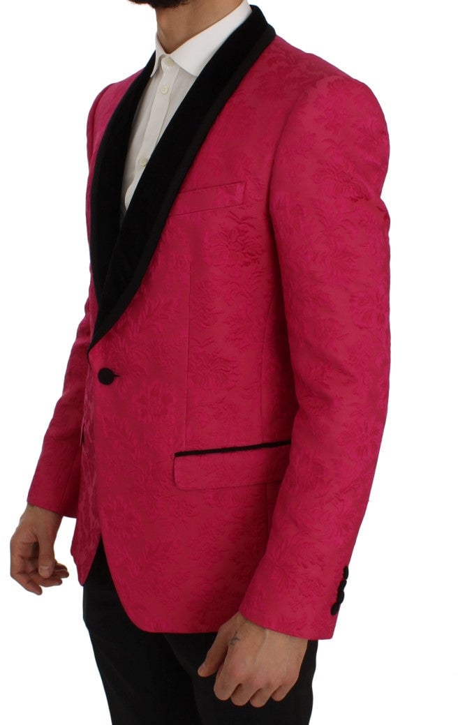 Dolce & Gabbana Pink Floral Brocade Slim Blazer Jacket Roze