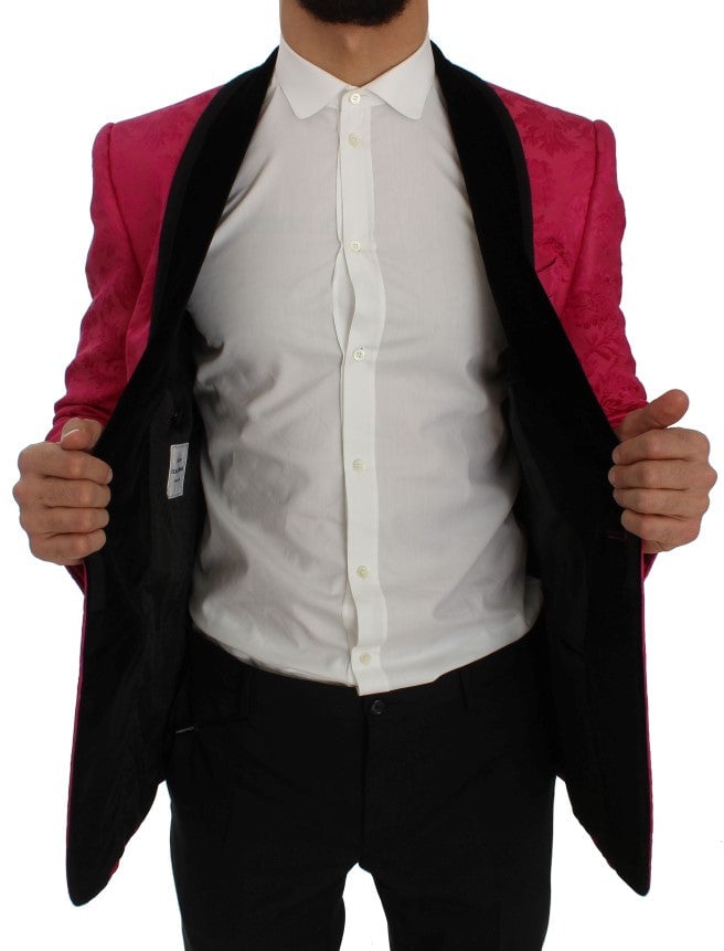 Dolce & Gabbana Pink Floral Brocade Slim Blazer Jacket Roze