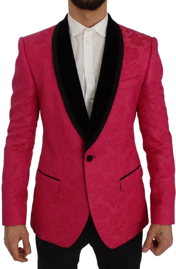 Dolce & Gabbana Pink Floral Brocade Slim Blazer Jacket Roze