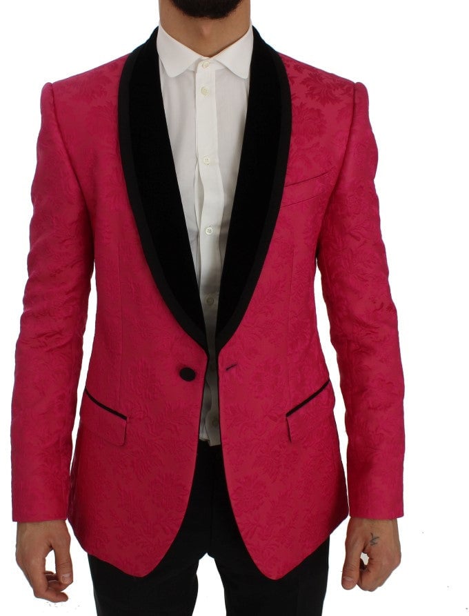 Dolce & Gabbana Pink Floral Brocade Slim Blazer Jacket Roze