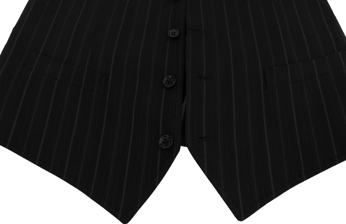 Dolce & Gabbana Black STAFF Cotton Striped Vest Zwart