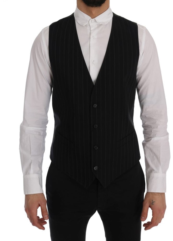 Dolce & Gabbana Black STAFF Cotton Striped Vest Zwart
