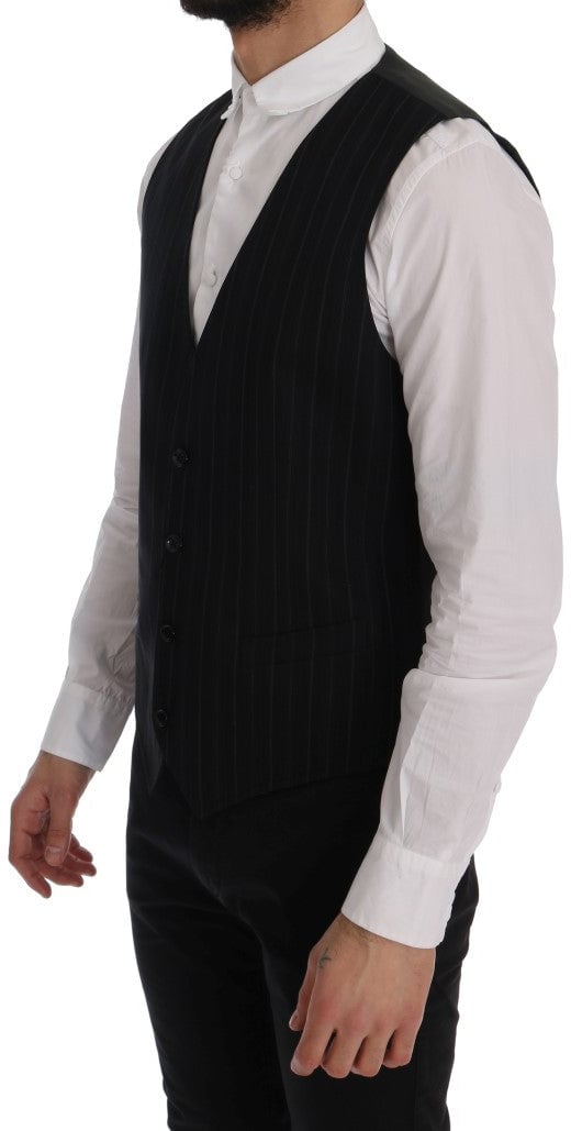 Dolce & Gabbana Black STAFF Cotton Striped Vest Zwart