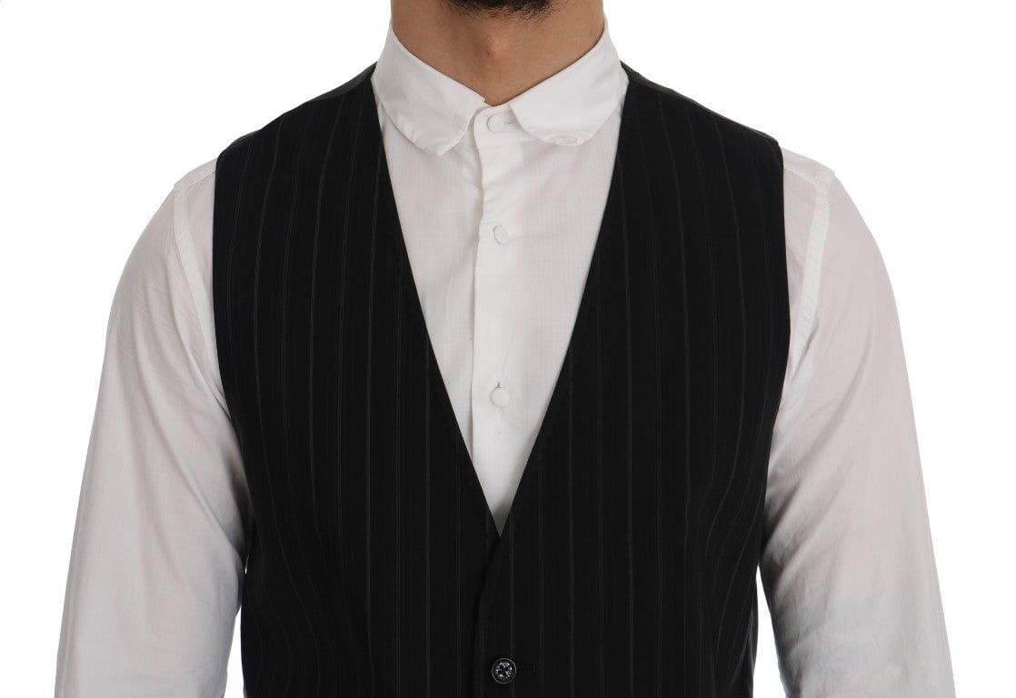 Dolce & Gabbana Black STAFF Cotton Striped Vest Zwart