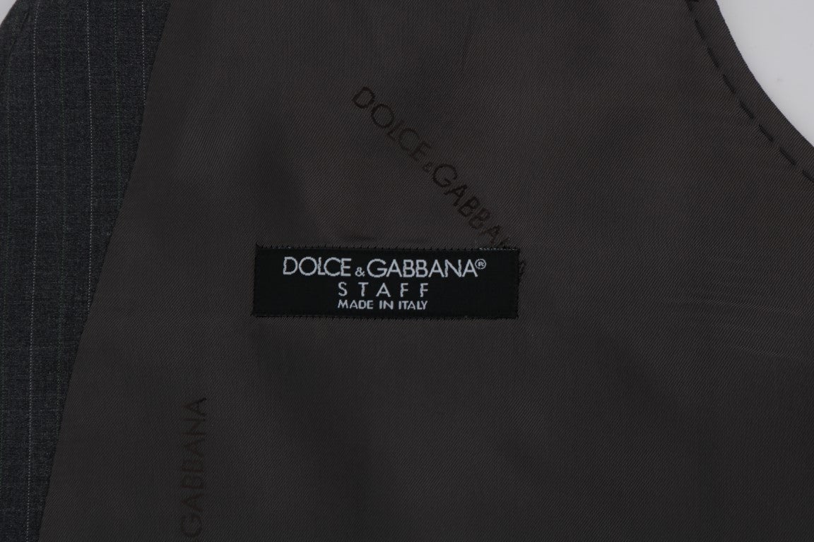 Dolce & Gabbana Gray STAFF Cotton Striped Vest Grijs