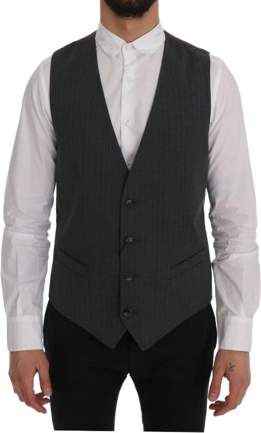 Dolce & Gabbana Gray STAFF Cotton Striped Vest Grijs