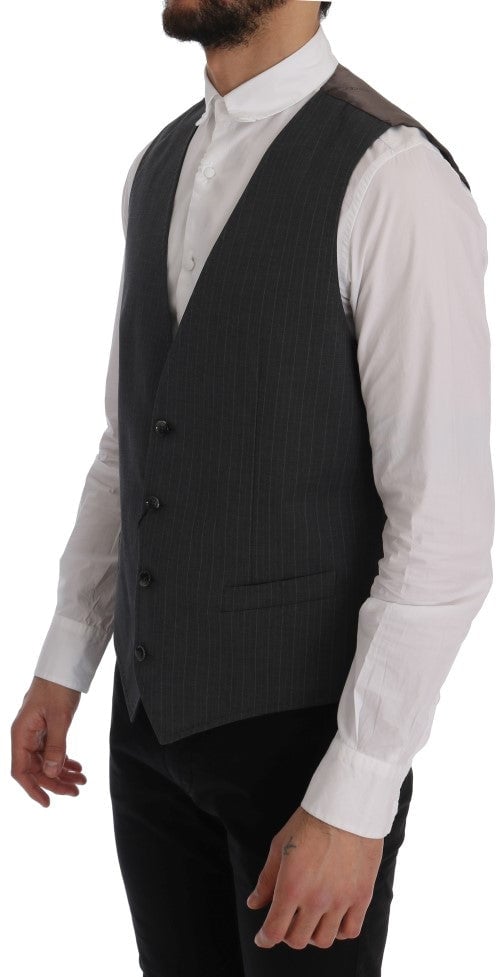 Dolce & Gabbana Gray STAFF Cotton Striped Vest Grijs