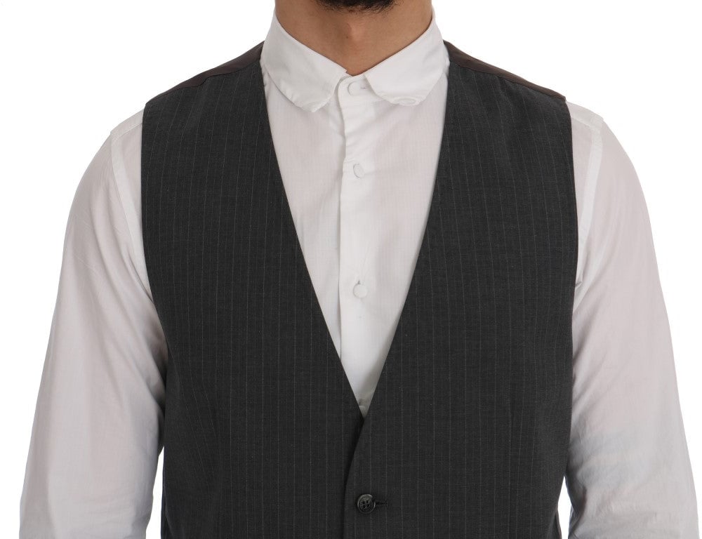 Dolce & Gabbana Gray STAFF Cotton Striped Vest Grijs