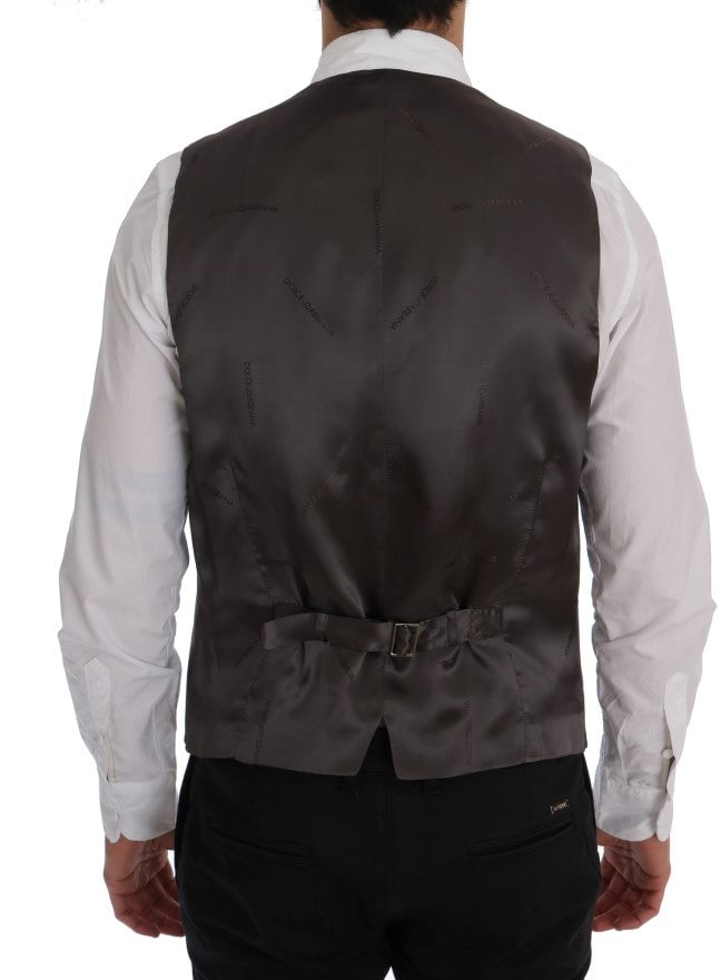 Dolce & Gabbana Gray STAFF Cotton Striped Vest Grijs