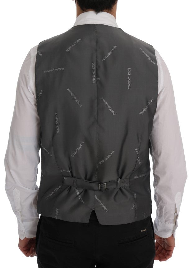 Dolce & Gabbana Gray STAFF Cotton Striped Vest Grijs