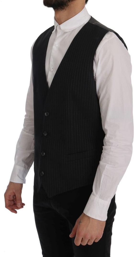 Dolce & Gabbana Gray STAFF Cotton Striped Vest Grijs