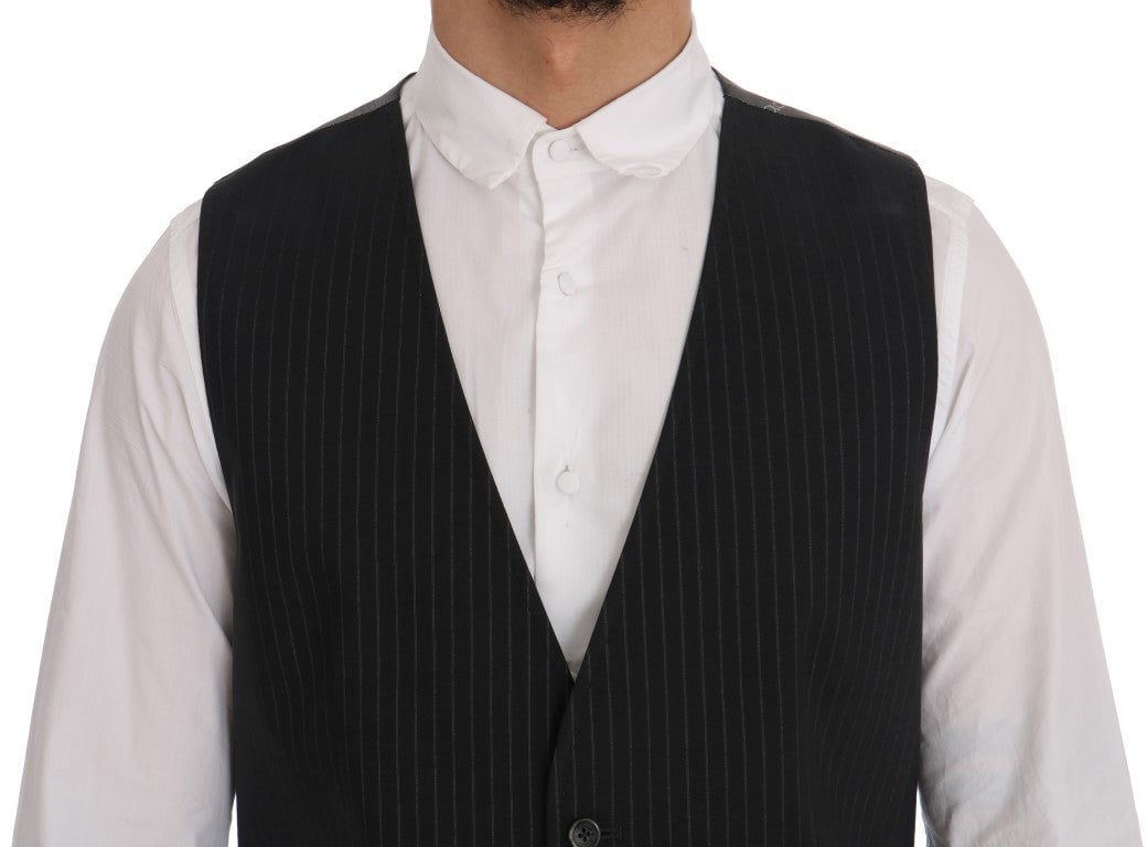 Dolce & Gabbana Gray STAFF Cotton Striped Vest Grijs