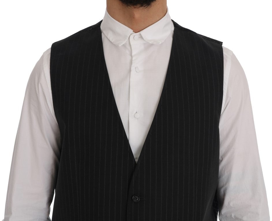 Dolce & Gabbana Gray STAFF Cotton Striped Vest Grijs