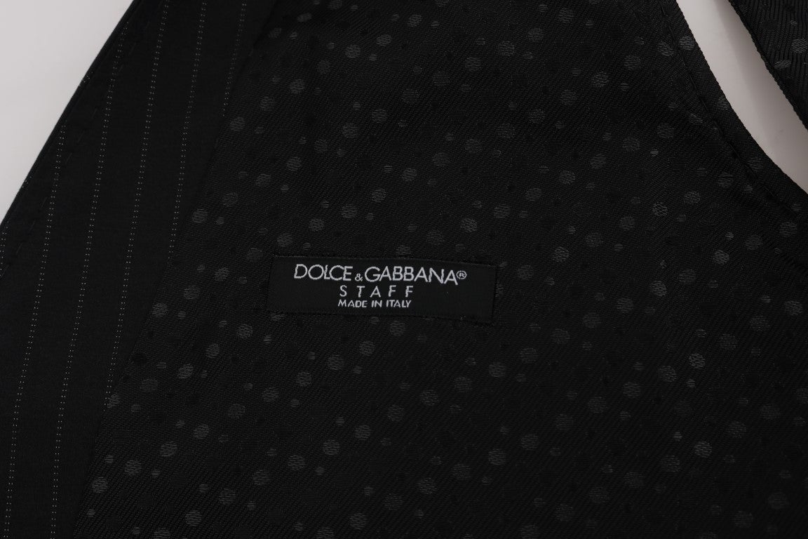 Dolce & Gabbana Gray STAFF Cotton Striped Vest Grijs