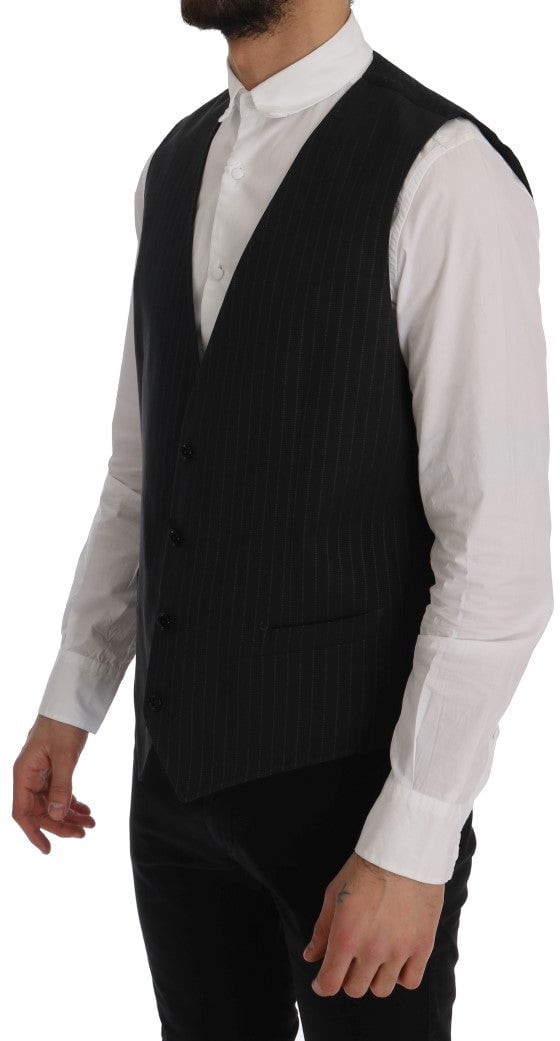 Dolce & Gabbana Gray STAFF Cotton Striped Vest Grijs
